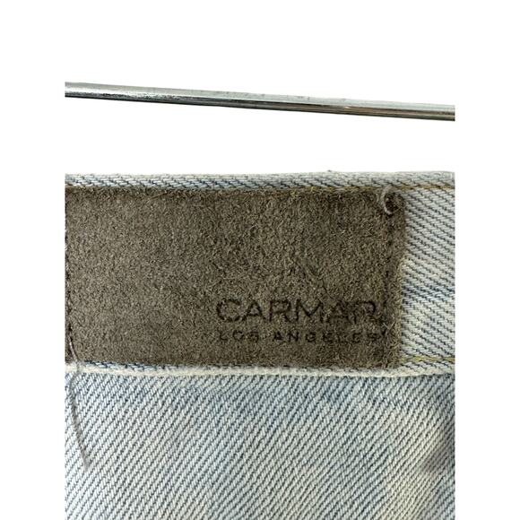 Carmar Full Zip Light Wash Distressed Raw Hem Denim Skirt Size 26 - Picture 9 of 10